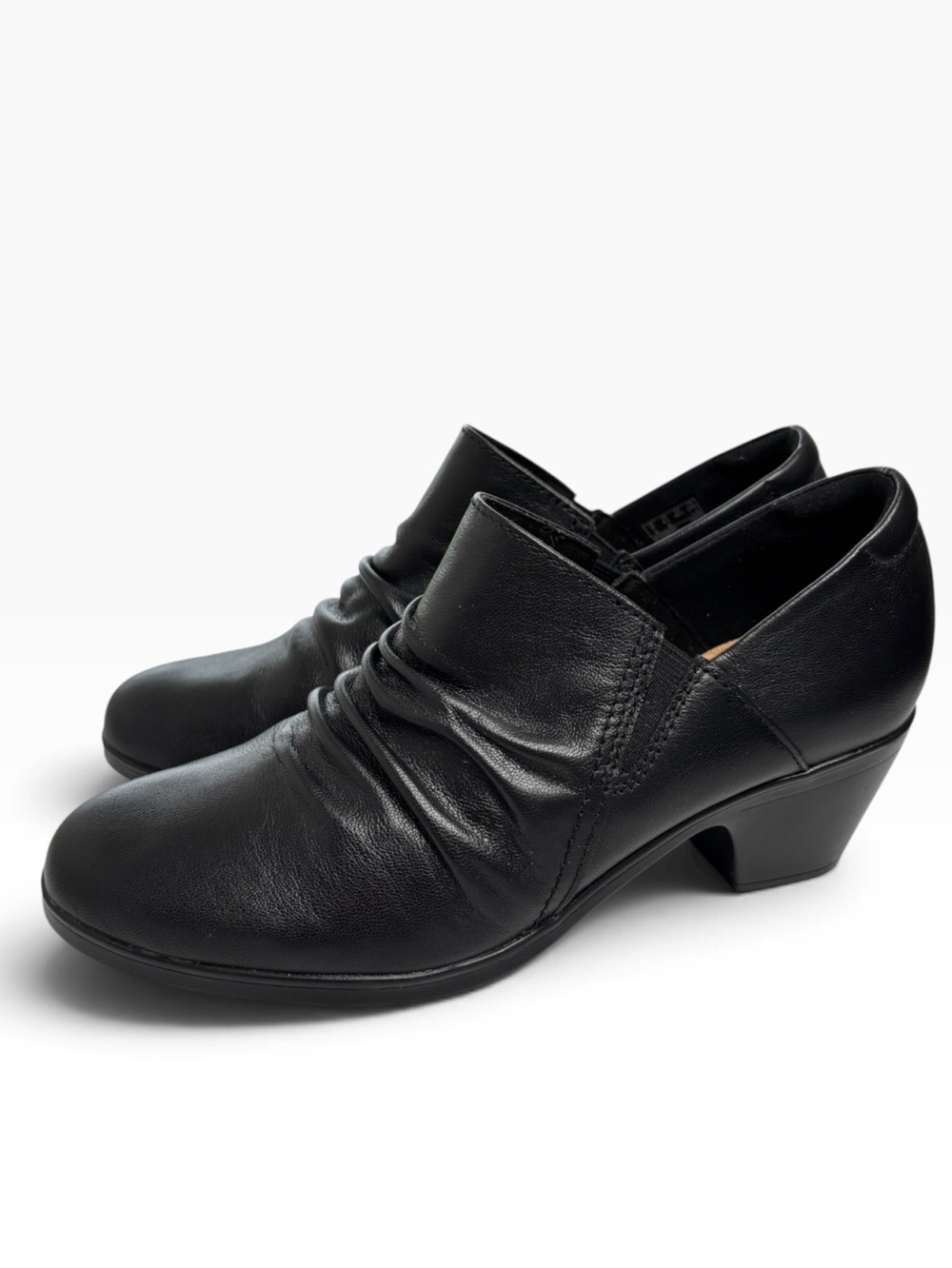 CLARKS Emily2 Cove Black Leather Boot Heeled Comfort Bootie Shoes Size 8.5 M NEW